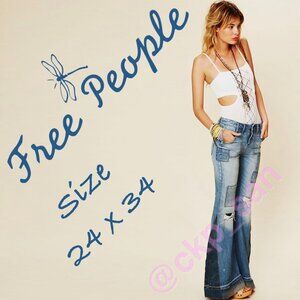 NWT Rare Free People Festy Super Flare Patchwork Jeans Sz 24